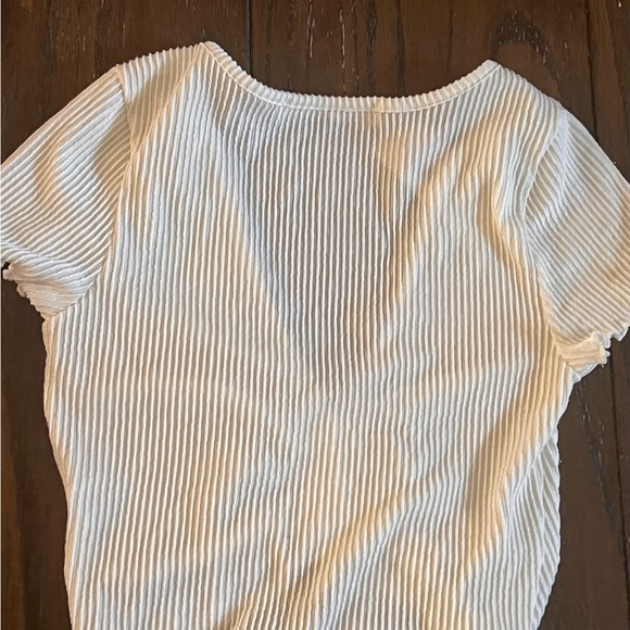 Cream Ribbed Ruched Blouse - Picture 5 of 7